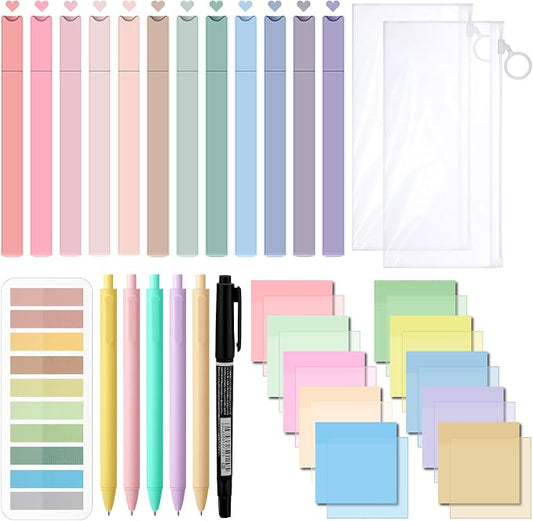 Jutom 38 Pcs Book Annotation Kit for Bible Journaling Study, Aesthetic Highlighters Pens, Index Tabs, Sticky Notes, Markers for Annotating Books Bible Page Tabs Supplies(Pastel Color,Square)