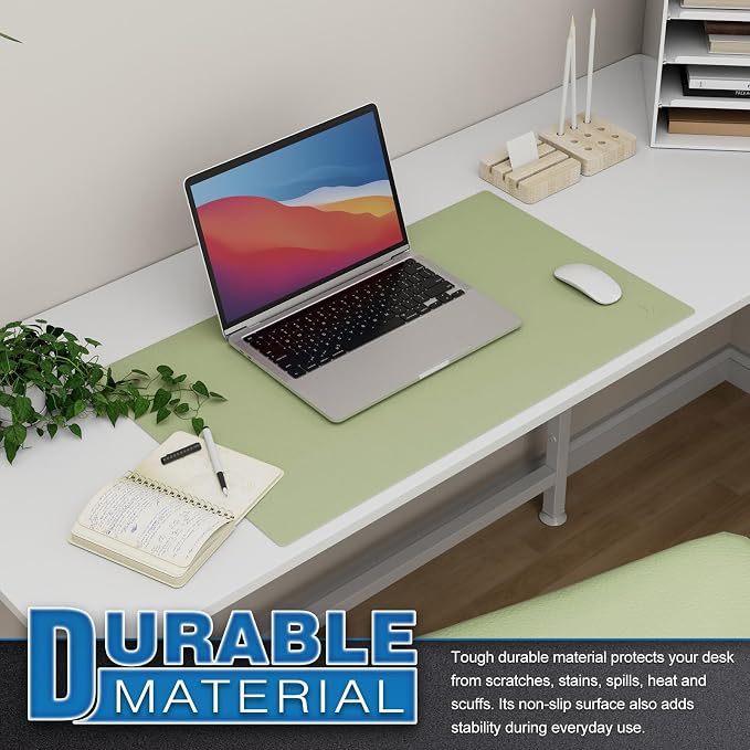 K KNODEL Office Desk Mat, Leather Mouse Pad (23.6"x13.8", Light Green) | Desk Pad, Keyboard Pad, Computer and Laptop Mat, Desktop Protector and Cover, Writing Pad and Blotter for Home Office