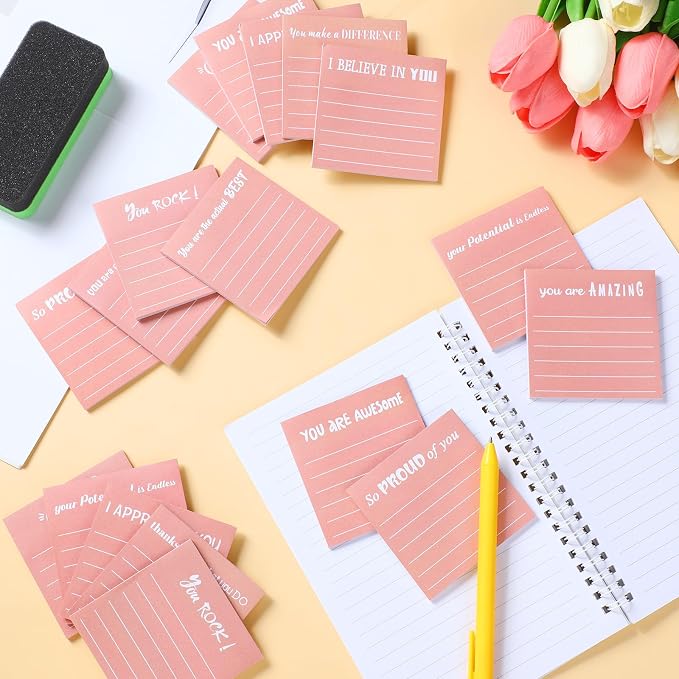 Yinder 24 Pcs Inspirational Sticky Notes, Back to School Supplies, Cute Motivational Sticky Notes Pad Employee Appreciation Gifts Bulk for Teacher Coworker Office 3 x 3'' (Appreciation,Pink)
