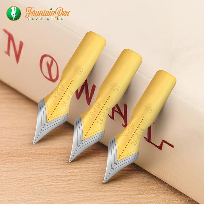 FPR #6 Two-Toned EF Ultra Flex Fountain Pen Nib for Writers, Professionals | Custom-Ground Shoulders, 0.4 mm EF to 2.0 mm Line Variation, German-Made Stainless Steel Tipping, Drill Point