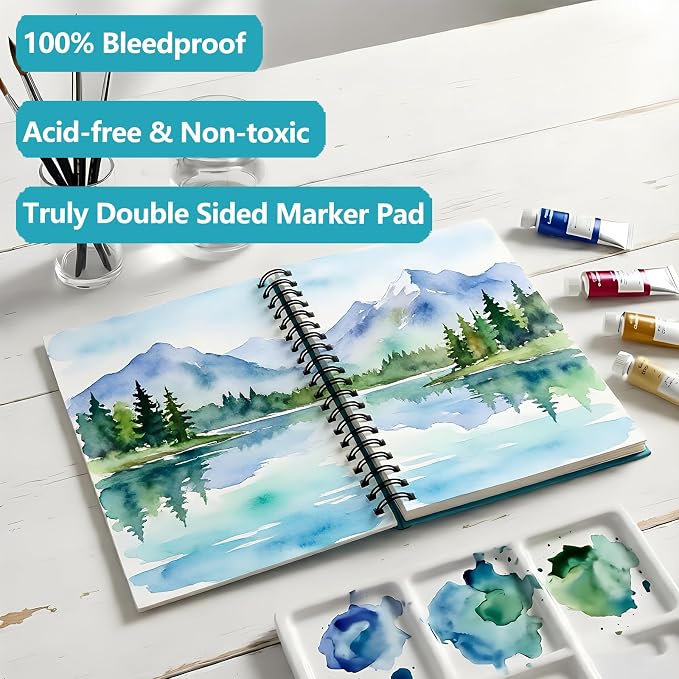 Hapikalor 5.5"x8.5"Watercolor Small Sketchbook for Kids, 30 Sheets (60 Pages) Spiral Bound, Water Color Paper, 140lb/300gsm Watercolor Paper, Watercolor Notebook, Watercolor Journal, Sketch Pad, Teal