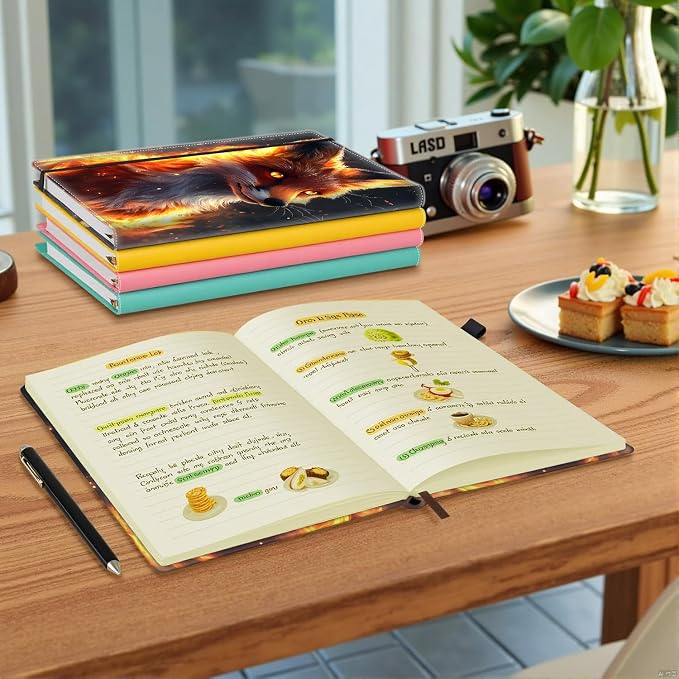 Hardcover Executive Notebooks, A5 PU Leather Lined Journal Notebook, 200 Pages Thick Paper Subject Notebooks for School,Work,Home Writing Business Notebook, Diary Book ，Fire Fox