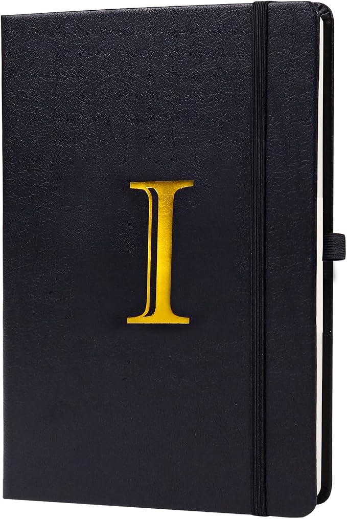 Business Notebook for Men Women, A5 Journal Notebook with A-Z , Dual-Sided Writing Paper Notebook with Dividers, Travel Journal for Teens, 200 Pages Leather Journal for Writing, Work, Meetings Black,I