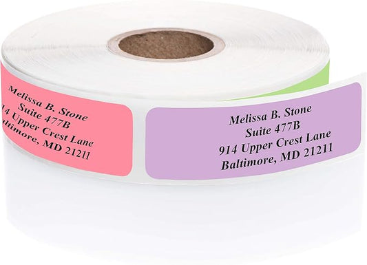 Pastel Rainbow Personalized Return Address Labels Without Dispenser - Roll of 250 Custom Labels