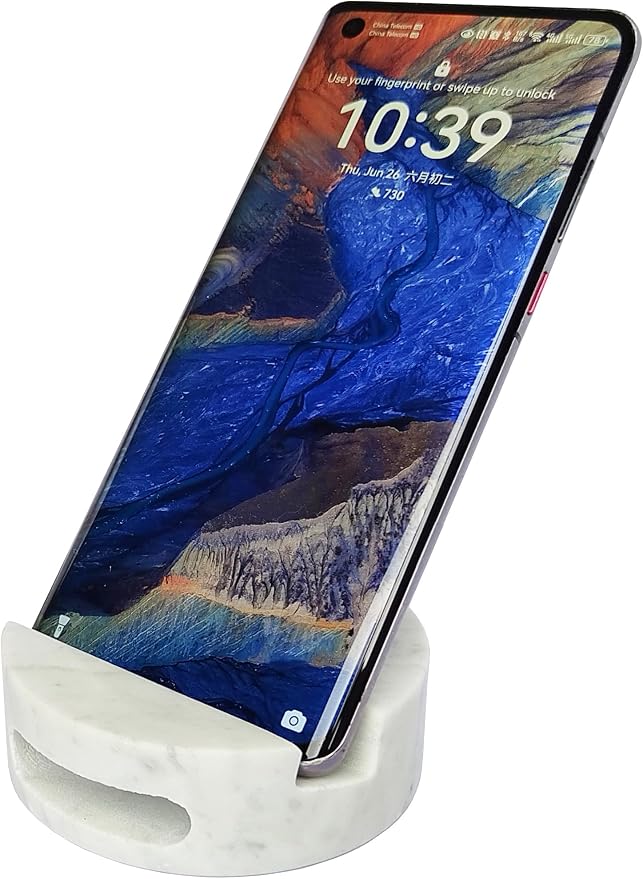fashciaga Luxurious Marble Cell Phone Stand Holder for Cellphone Tablet On Desk, Countertop, Table, Nightstand. Heavy Real Stone Mobile Phone Stands (Hollow)