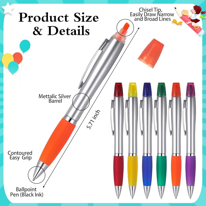 Colarr 30 Pcs Highlighter with Ballpoint Pen Combo Chisel Tips Pen Highlighter Combo for Student Office Writing Coloring Underlining Highlighting(Multi Colors)