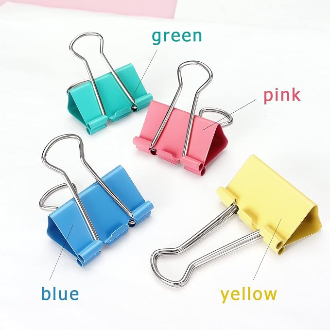 ZZTX 24 Pack Medium Binder Clips 1.3 Inches Assorted Colors | Paper Clamps Clips, Durable steel, Strong clip, Color-coded