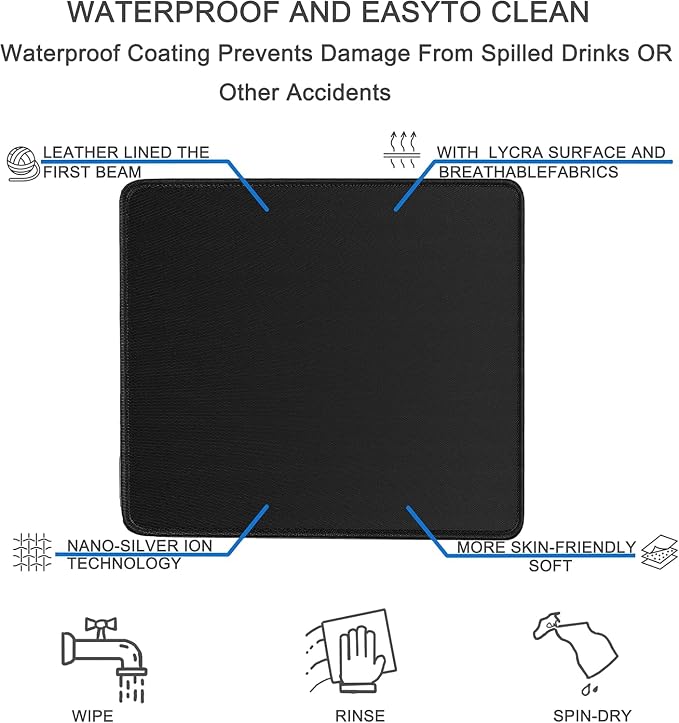 Mouse pad, Gaming Mouse pad Durable Stitched Edge, Premium-Textured Water Resist Mousepad, Non-Slip Rubber Base Mouse Pads for Computers, Laptop, Gaming, Home, Office, 11.8 x 9.9 in, Black