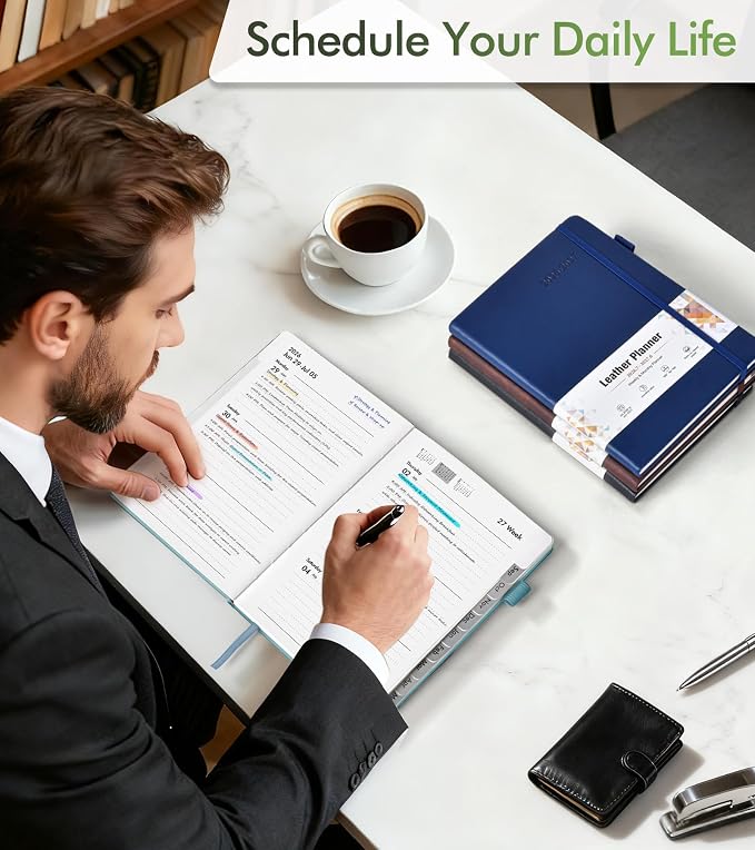 Planner 2026-2027, Academic Weekly and Monthly Calendar Planner from July 2026 - June 2027, Hardcover Leather Daily Agenda Book with Tabs, College School Organizer for Student Teacher, A5 (5.75" x 8.38"), Blue
