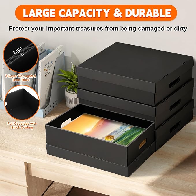 AOBOPLE 6 Pack Photo Storage Box,16" x 12" x 4" Keepsake Box with Handle Holes,Protective Storage Box for Photos Pictures Documents Artwork DIY and Souvenir,Home and Office Organizer