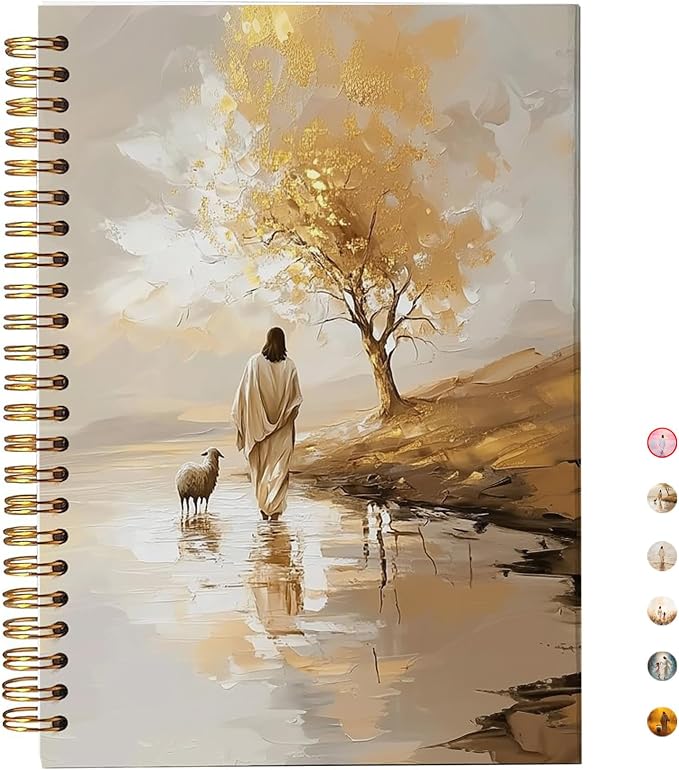 Jesus and Lamb Christian Notebook, Inspirational Faith Journal with Lined Pages, Fall decor, Jesus Leaves the 99 Sheep Painting, Religious Gift for Women, 5.5x8.3 Inch