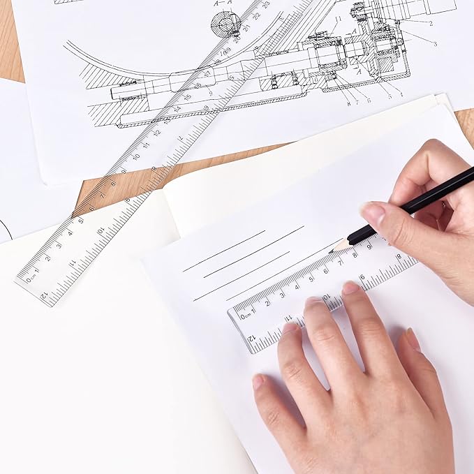 Unjoo Clear Plastic Ruler 12 Inch Straight Rulers, for School, Office, 2pcs | Shatterproof Rulers, with Inches and Centimeters, Easy-to-Read Markings, Plastic Drafting Measuring Ruler