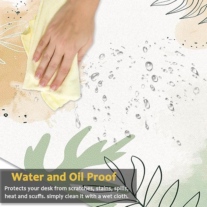 Large Desk Mat, Dual Side PU Leather Waterproof Mousepad Desk Pad, Desk Protector Writing Pads Desk Accessories for Office and Home (E-Watercolor Plants, 24''X14'')