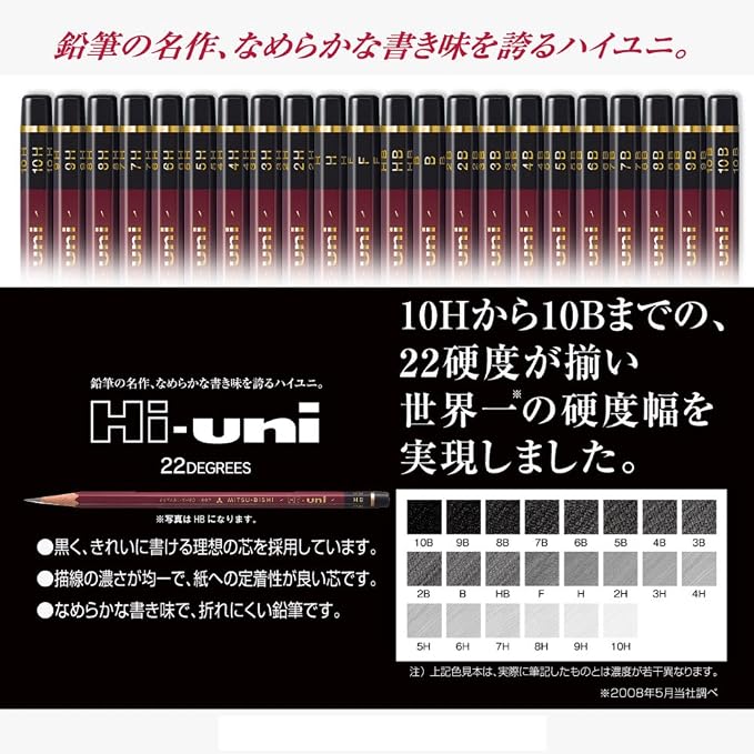 Uni Hi-Uni Wooden Pencil - 10B - Box of 12 (HU10B)