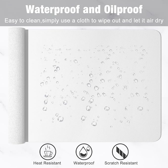 Hsurbtra Desk Pad, 48" x 17" PU Leather Desk Mat, XXXL Extended Mouse Pad, Waterproof Desktop Blotter Protector, Non-Slip Ultra Thin Large Laptop Keyboard Writing Mat for Office Home, White