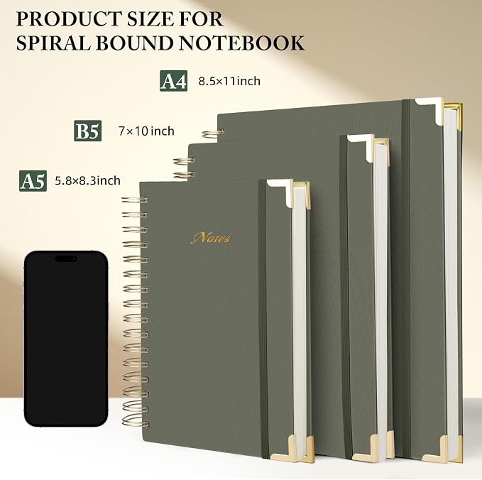 Spiral Notebook Journal, 328 Pages Linen Hardcover College Ruled Notebook, Lined Thick Journals for Women Men, A4 Thick Spiral Journal for Writing, 100GSM Paper, Cute Notebooks for Work School
