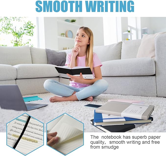Lined Journal Notebook, 6Pack Hardcover Notebook for Men & Women – Journals for Writing, Work, School, Home & Daily Notes, 160 Pages – Medium A5, 5.7"x8", 100 gsm Thick Paper (Black)