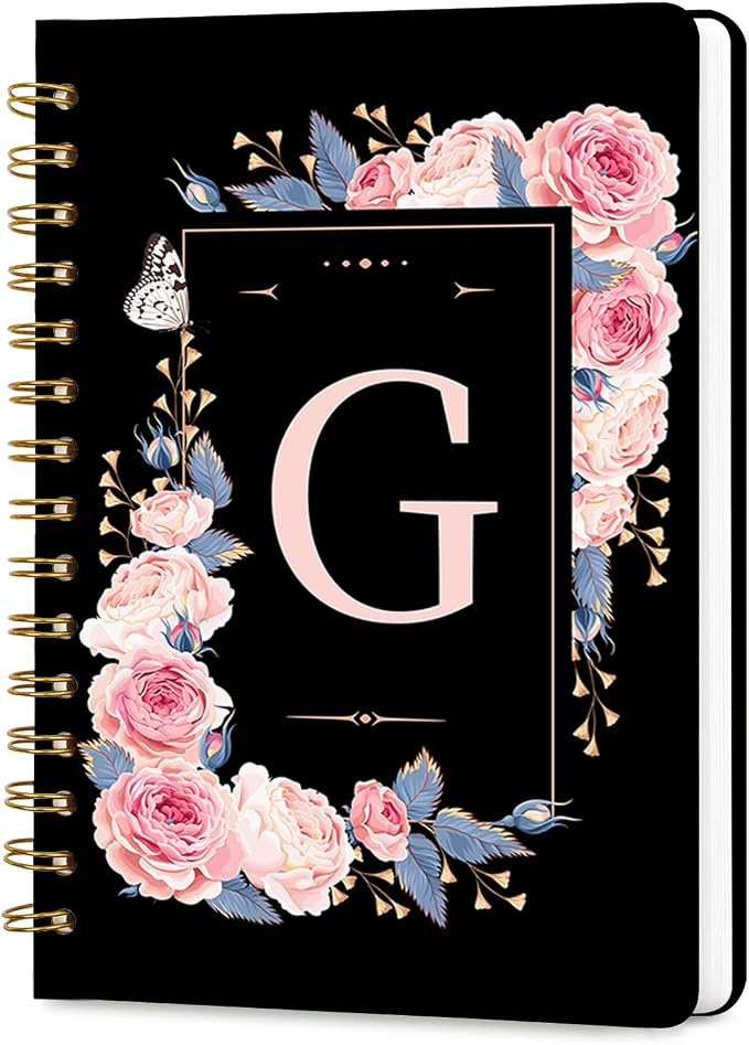 Lined Spiral Journal for Women, A5 Notebook for Work, 160 Pages, Letter G | College Ruled Spiral Notebook, Hardcover with Elegant Design for Note-Taking, 5.5 * 8.25 inch