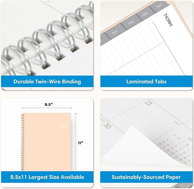 Blue Sky 2027 Weekly & Monthly Planner, 8.5"x11", Enterprise Blush Pink | January 2027 - December 2027, Flexible Cover, Durable Twin Wire Binding, Laminated Tabs, Storage Pocket