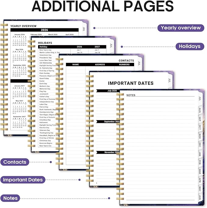 Planner 2026-2027, Academic Year Weekly and Monthly Calender Planner, from Jul 2026 - Jun 2027, Spiral Bound School Planning Book, Perfect for Teacher, Student, Women & Men, A4 (8.5" x 11"), Cosmic Amethyst