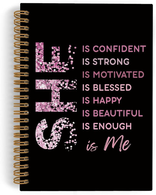 She Is Me Affirmations Spiral Notebook, Pink Black Inspirational Self Care Journal Notebook, Positive Notebooks for School Work, Self Love Office Supplies Gifts for Women Girls, 5.5x8.3 Inch