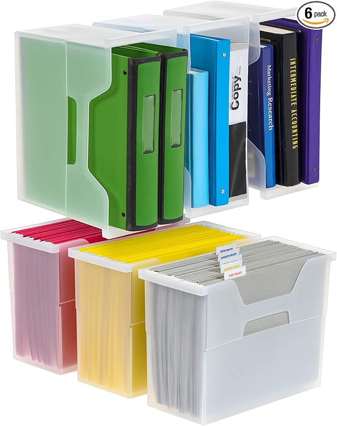 IRIS USA 6-Pack Medium Desktop File Box with Open Lid, Clear | Organize paperwork, mail, magazines, and office supplies with portable storage for desks, classrooms, and home workspaces