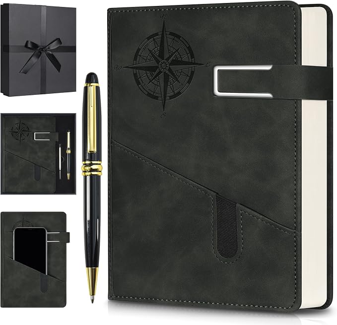 Lined Notebook Journal for Men Women, College Ruled Notebook, Hardcover Leather Journal with Pen & Gift Box, 256 Pages Thick Daily Diary, Professional Notebooks for Work, School, Business, Writing, A5