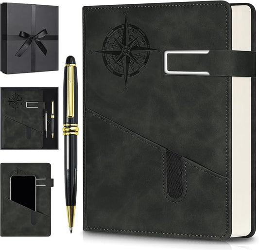 Lined Notebook Journal for Men Women, College Ruled Notebook, Hardcover Leather Journal with Pen & Gift Box, 256 Pages Thick Daily Diary, Professional Notebooks for Work, School, Business, Writing, A5