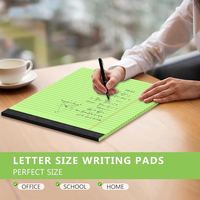 Colored Legal Pads 8.5 x 11 Note Pad, 6 Pack Lined Paper Wide Ruled Notebook Paper, Pink Legal Pad 8.5'' x 11'' Writing Pad, Perforated Pads of Paper Wide Ruled Colored Notepad, 30 Sheets/Pad