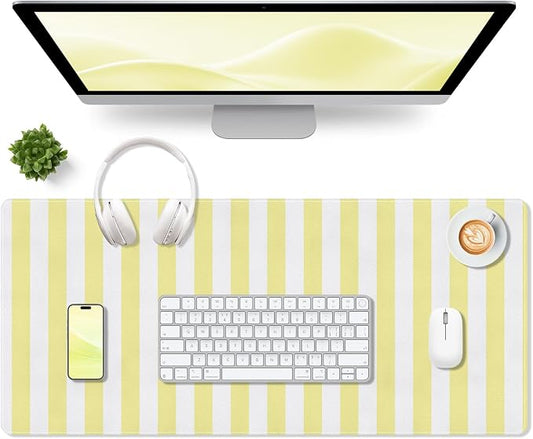 Yellow Desk Mat, Striped Keyboard Pad PU Leather Mouse Pad Computer Mat,Non-Slip Extra Large Gaming Mousepad for Laptop,Cute Desk Pad Home Office Desktop Decor