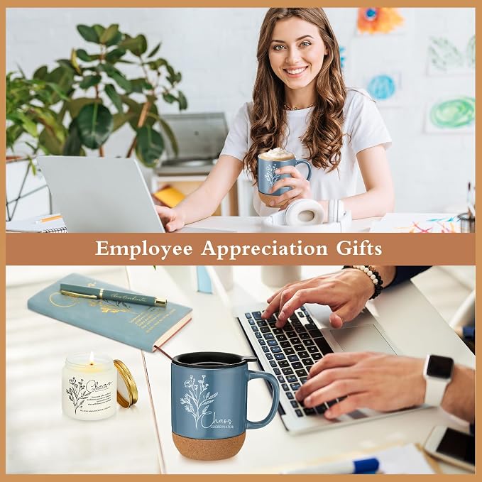 Sayglossy 4 Pcs Blue Chaos Coordinator Gift Set Back to School Gift for Teachers Women Men Notebook Coffee Mug Scented Candle Ballpoint Pen for Teacher Assistant Principal Class School Staff Coworker