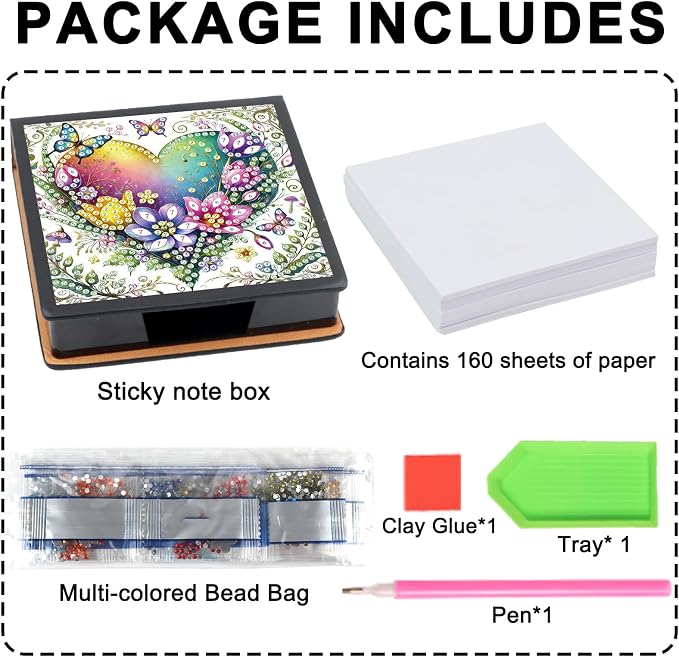 Heart Diamond Painting Kit Note Box,Memo Paper Storage Box Diamond Art,Sticky Note Holder Diamond Art,Diamond Painting Memo Pad For Office Desk. (Heart)