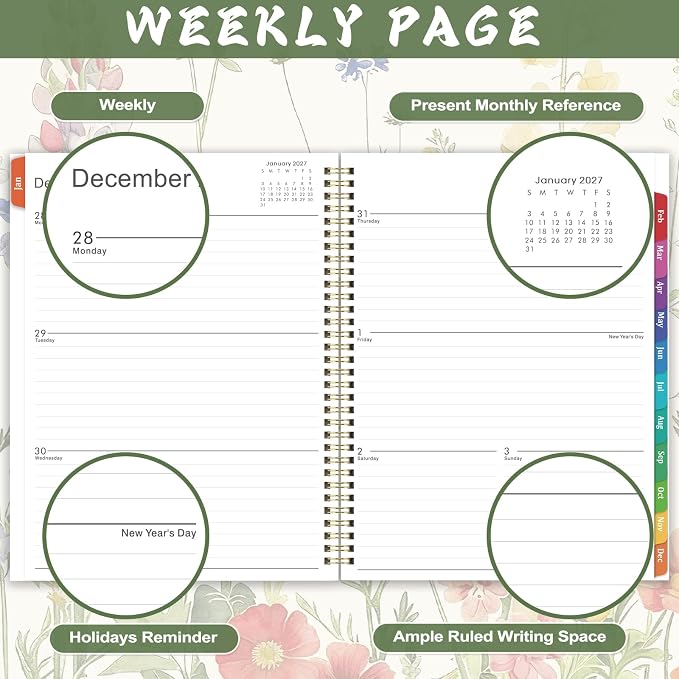 2027 Planner- 2027 Planner Weekly and Monthly, Jan.2027 - Dec.2027, 9"×11", Weekly & Monthly Planner 2027, 2027 Calendar Planner with Colorful Tabs + Twin-Wire Binding + Back Pocket + Premium Thick Paper