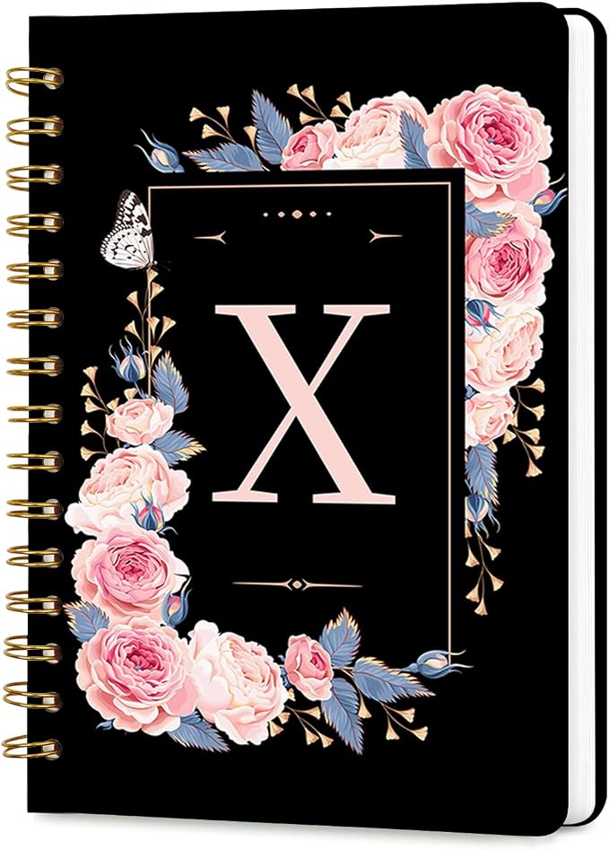 Lined Spiral Journal for Women, A5 Notebook for Work, 160 Pages, Letter X | College Ruled Spiral Notebook, Hardcover with Elegant Design for Note-Taking, 5.5 * 8.25 inch