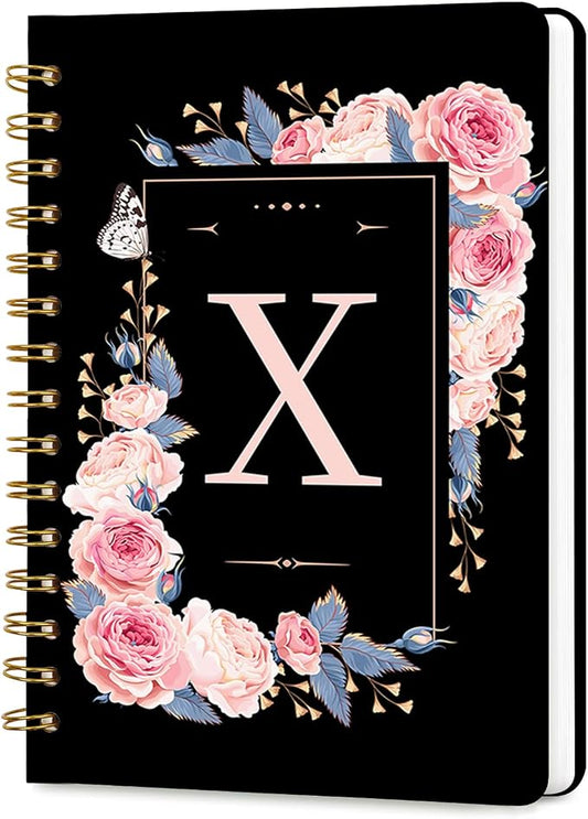 Lined Spiral Journal for Women, A5 Notebook for Work, 160 Pages, Letter X | College Ruled Spiral Notebook, Hardcover with Elegant Design for Note-Taking, 5.5 * 8.25 inch