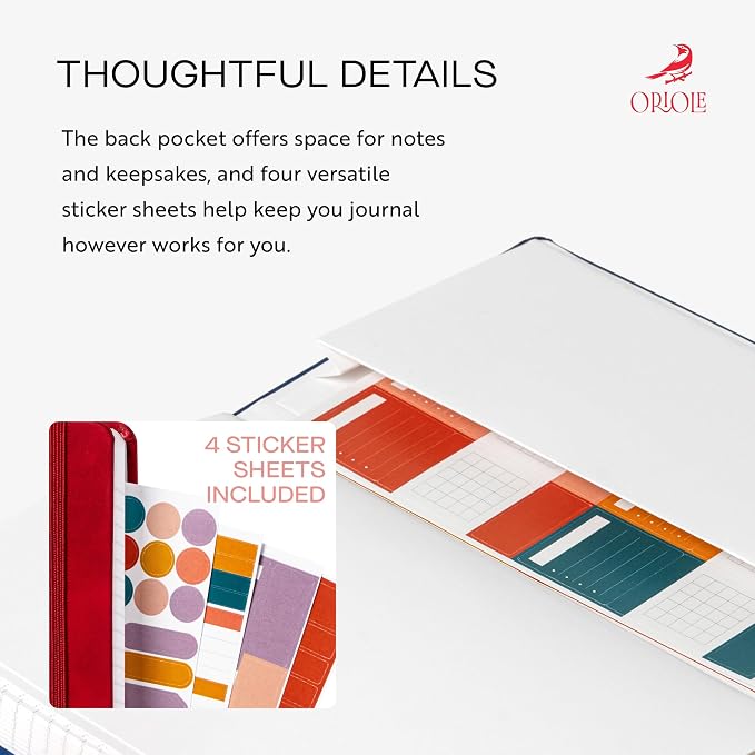 Oriole Vegan Leather Ruled Notebook - Cherry Red | 176 Pages of Thick Lined Paper | Soft Touch Hardcover Journal (5 x 8 in) with Gold Foil Bird Design & Luxury Gift Box
