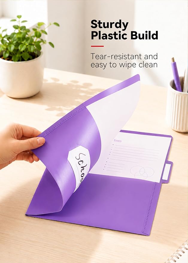 SortRax Plastic Folders with Pockets, 6 Pack 2 Pocket Folders, 1/3 Cut Tabs, Assorted Colors