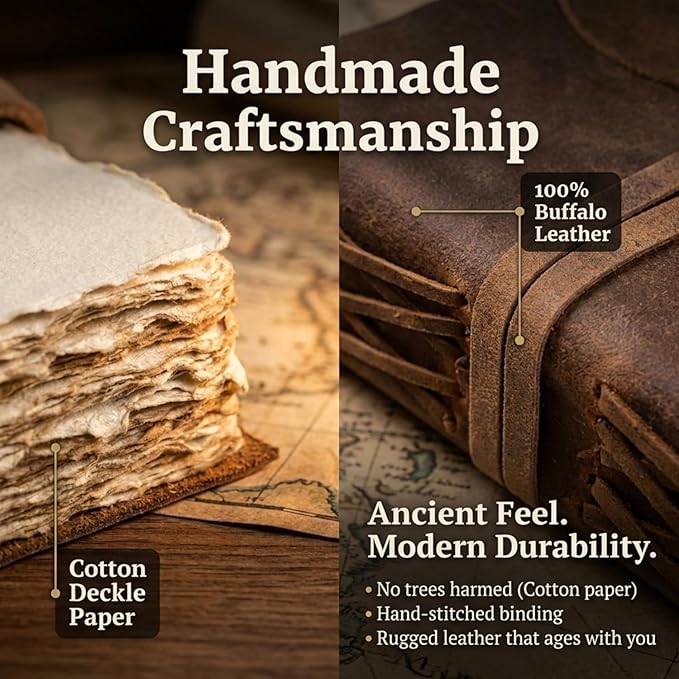 cuero Vintage Leather Journal - Handmade Refillable Leather Bound Notebook with Deckle Edge Paper, Antique Travel Diary, Writing Journal for Men & Women - Vintage Notebook Binder (8 by 6 inch)