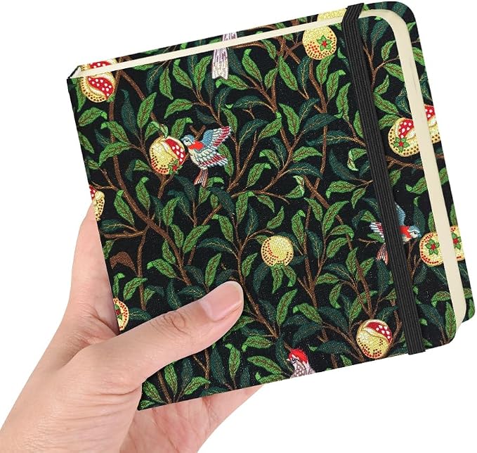 4.8" Square Pocket Sketch Book,Hardcover Art Sketchbook for Drawing Journal | Cloth Cover,80gsm Blank Paper,96Sheets,Lay-Flat,Portable Travel Creation Paint Diary Memo Planner,Dry Media.Pomegranate Bird