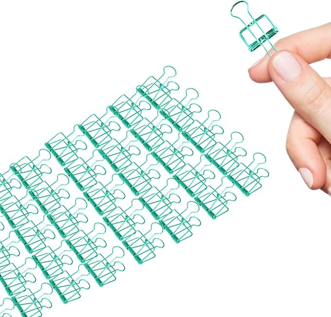 Small Binder Clips, 36 Pack, 3/4 Inch, Standard 19mm, Hollow Out Green, Capacity 0.31 Inch, Mini Fold Clamp, Wire Clip, Paper Clips, Office Clips, School & Home Use