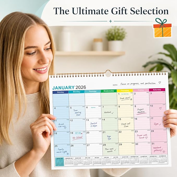 Wall Calendar 2026-2027, 18 Months Academic Calendar, July. 2026 - Dec 2027, 14'' × 11'', Monthly Wall Hanging Calendar with Thick Paper for Office Home (Colorful)