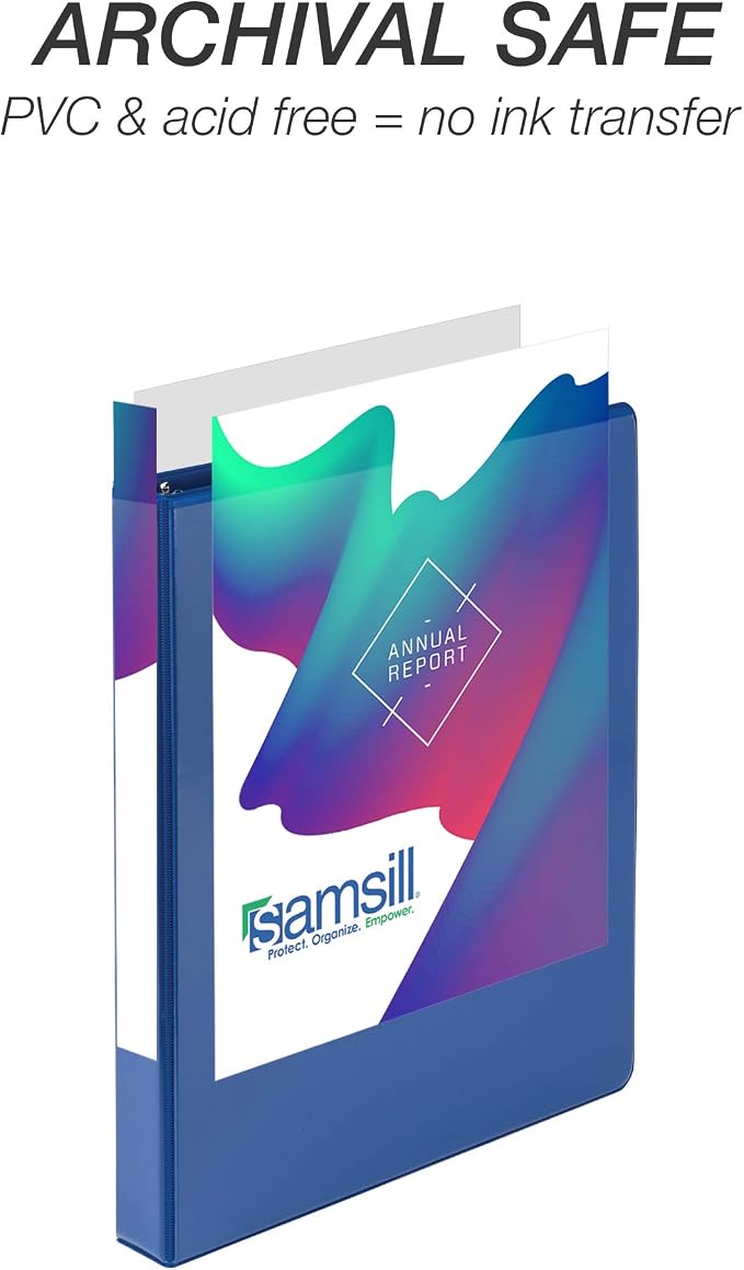 Samsill Durable 1 inch 3 Ring Binder, D Ring Binder, 100% Recycled Chipboard, Blue, 4 Pack