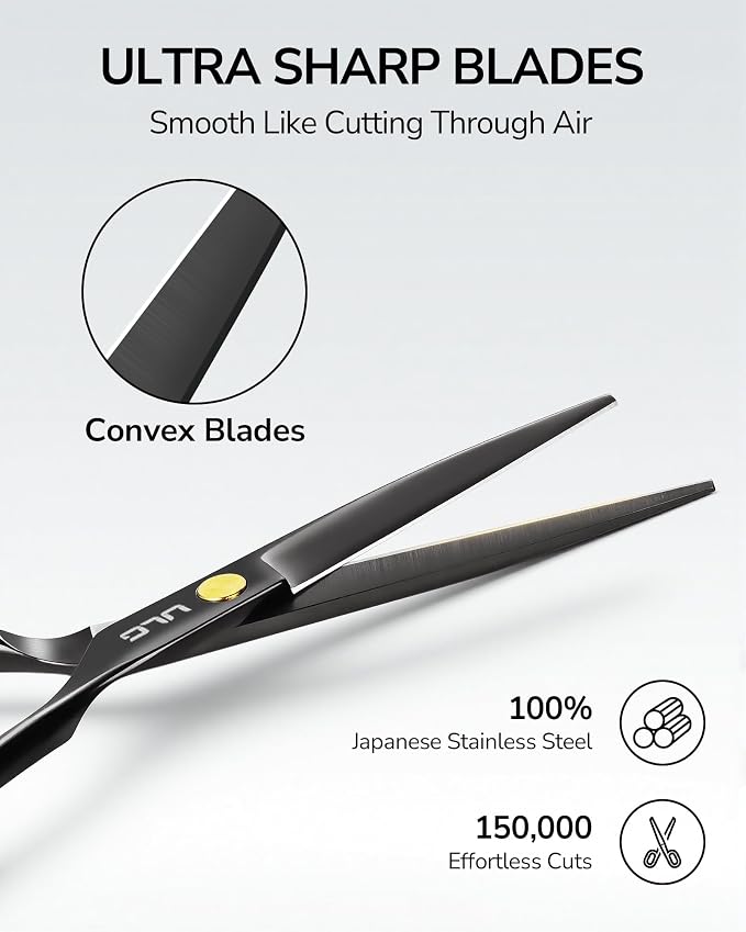 Hair Cutting Scissors, ULG Professional Hair Scissors 6.5” Black | Right-Hand, Razor Edge Barber Shears, For Salon and Home Hair Cutting Shears, Japanese Stainless Steel, Hand Sharpened
