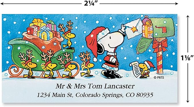 Colorful Images Peanuts Return Address Labels | Christmas Special Delivery, 144 Count, Self-Adhesive on Flat-Sheet Labels, Customize with Name & Shipping Address