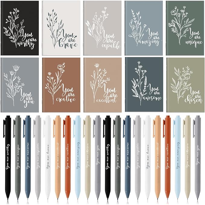 Affrolling 40 Pcs Inspirational Notebooks Bulk Motivational Mini Notepads with Pen Aesthetic Back to School Gift for Students Teacher Nurse Employee Coworker Office Classroom Rewards (Neutral Colors)