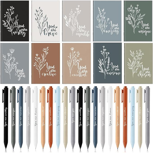 Affrolling 40 Pcs Inspirational Notebooks Bulk Motivational Mini Notepads with Pen Aesthetic Back to School Gift for Students Teacher Nurse Employee Coworker Office Classroom Rewards (Neutral Colors)
