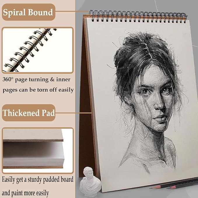 2 Pack Sketch Book, A4 A5 Spiral Bound Sketch Pad 160GSM Sketchbook, Acid Free Art Sketchbook Artistic Drawing Painting Writing Paper for Kids Adults Beginners Artists(2PC-A4A5)