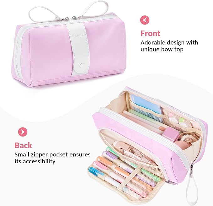 Sooez Big Capacity Pencil Case, Extra Large Pencil Pouch with Zipper Pocket | Wide Opening Pencil Bag, Portable Stationery Pouch, Cute School Office Supplies for Teens Girls Adults, Black