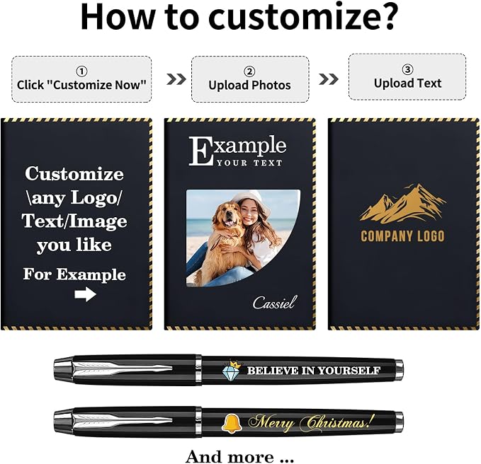 Personalized Journal Notebook Set with Pen & Gift Box, Custom Name/Logo Notebook Black A5 College Ruled Lined 8.26''x5.9'' Personalized notebook Gifts for Men and Women,200 Pages,Brown