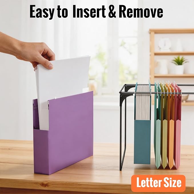 6 Pack Extra Capacity Plastic Hanging File Folders Letter Size | Heavy Duty 2" Expanding Pockets with Clear Tabs, Reusable File Organizer with 1/5-Cut Adjustable Tabs for Office & Home
